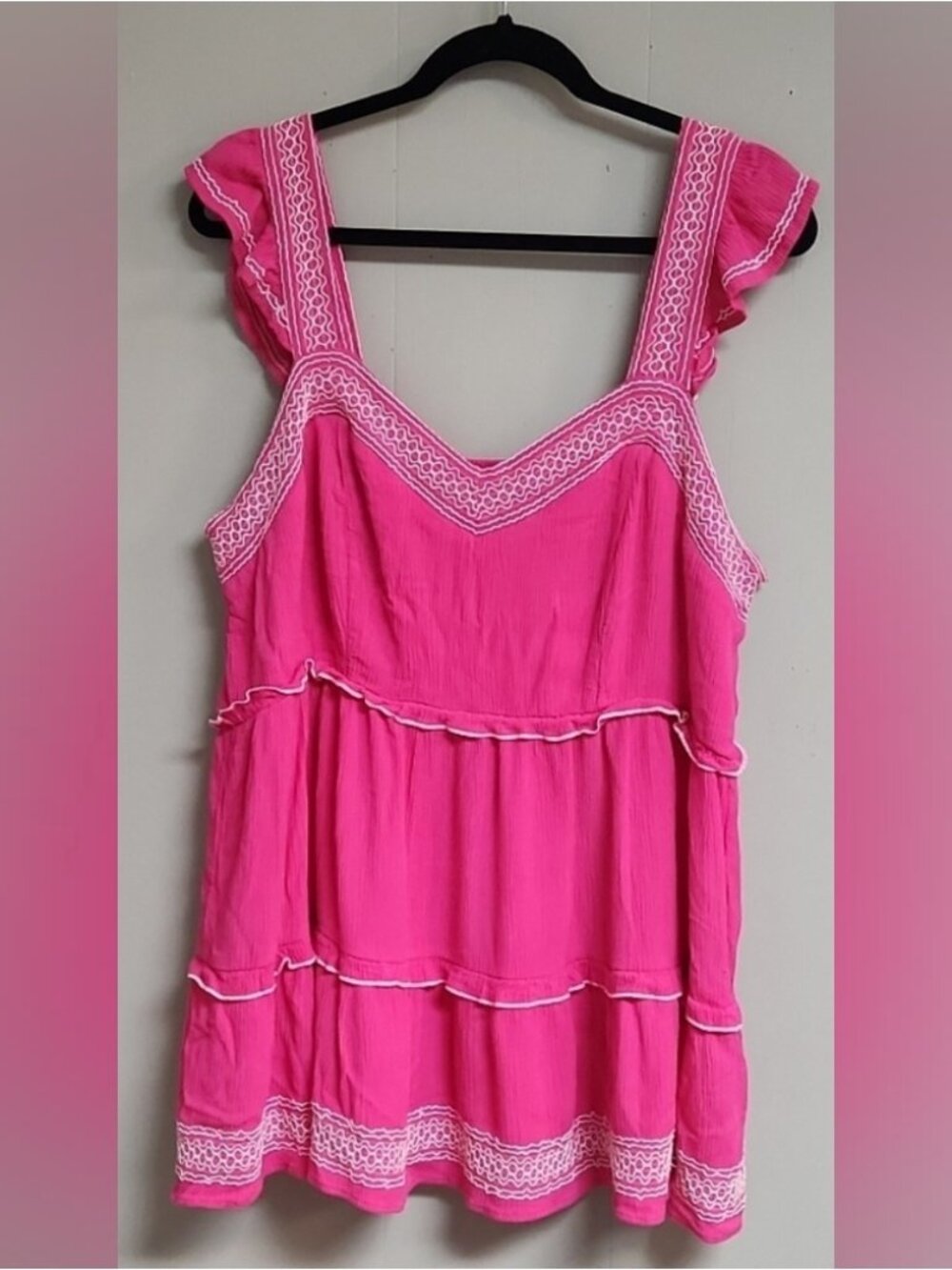 BABYDOLL CRINKLE GAUZE EMBROIDERED TIERED TOP TANK WOMENS